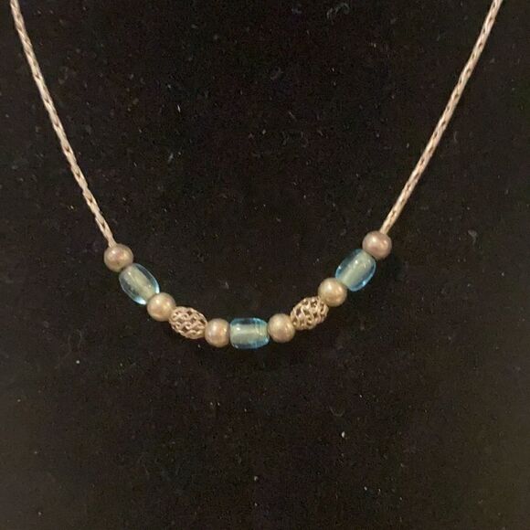 Vintage-Sterling Silver (925), blue topaz chain necklace. - Picture 2 of 3